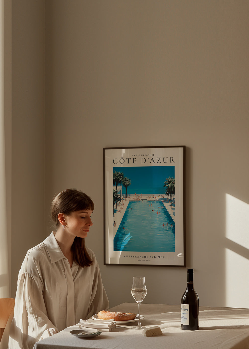 Rejseplakat Den Franske Riviera pool og palmer