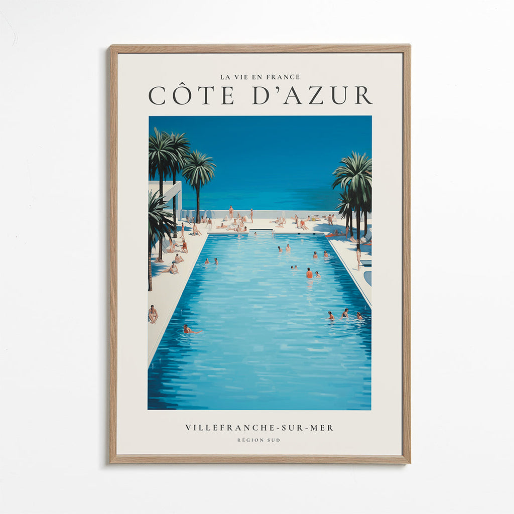 Rejseplakat Den Franske Riviera pool og palmer