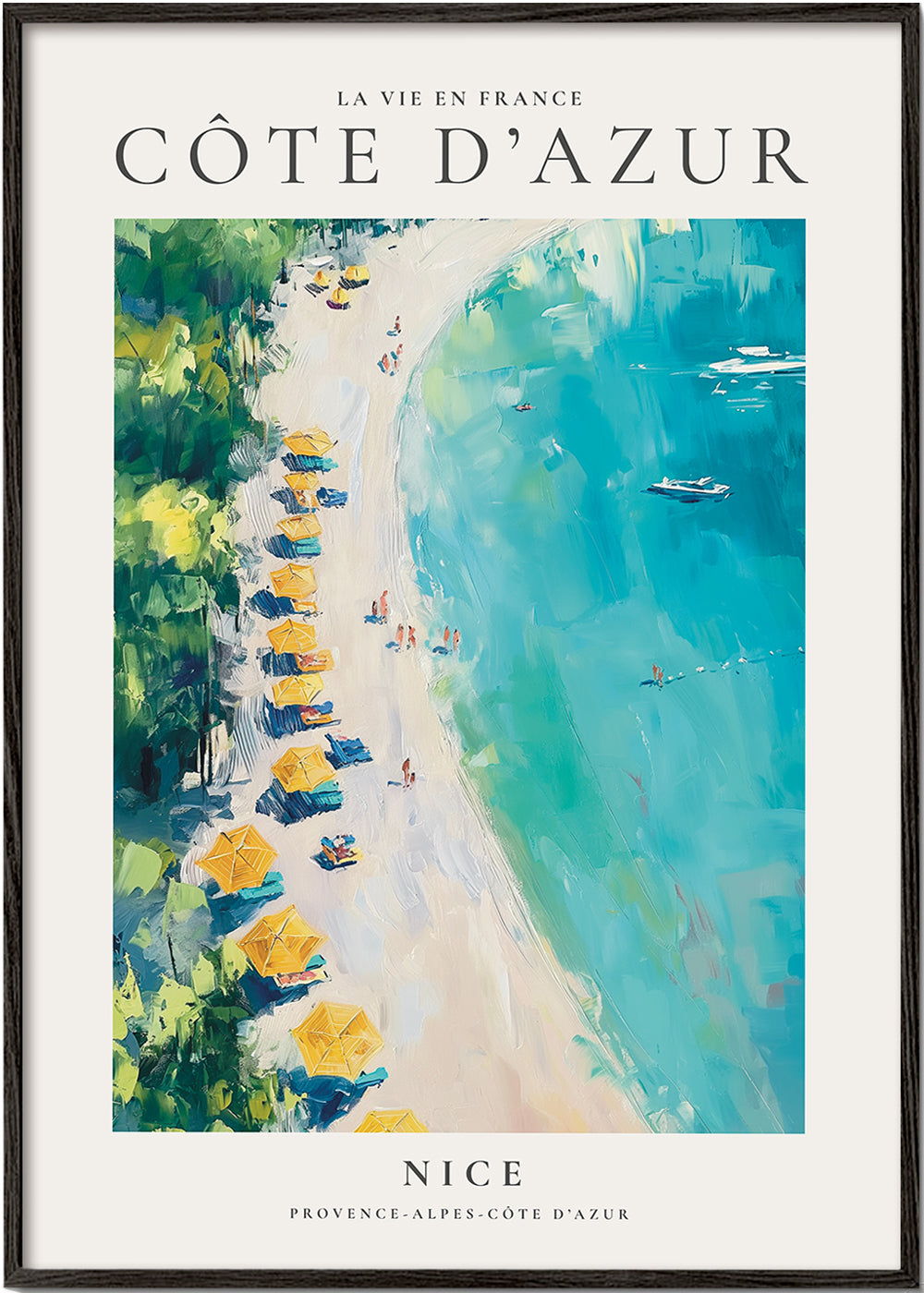 Rejseplakat: Côte d'Azur strand maleri