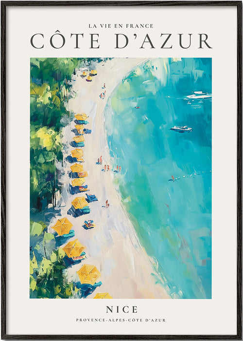 Rejseplakat: Côte d'Azur strand maleri