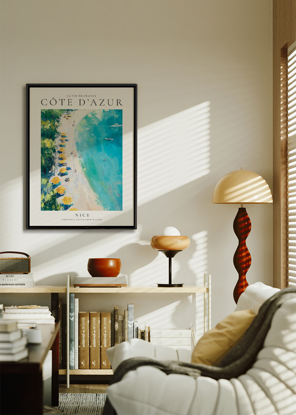 Rejseplakat: Côte d'Azur strand maleri