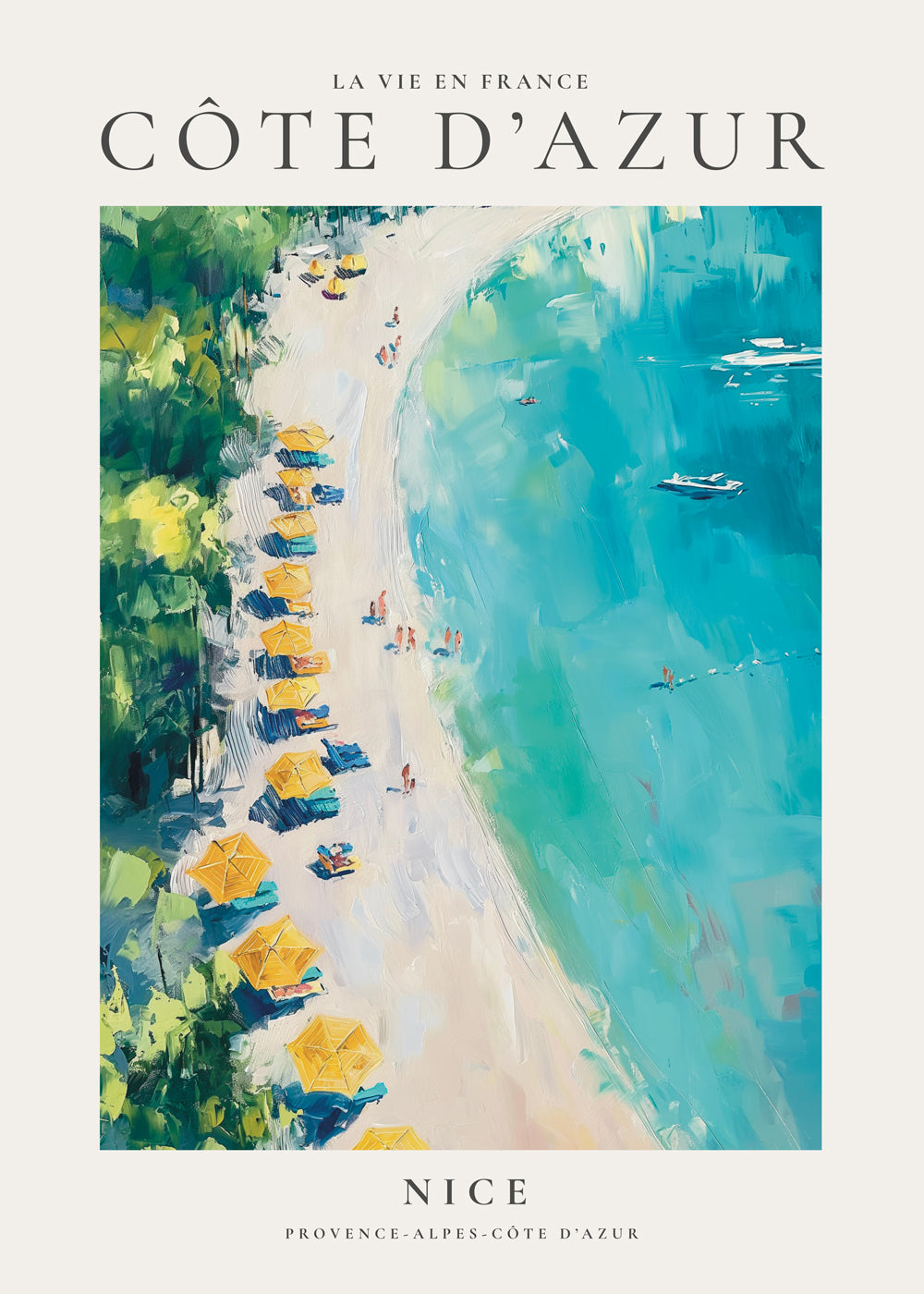 Rejseplakat: Côte d'Azur strand maleri