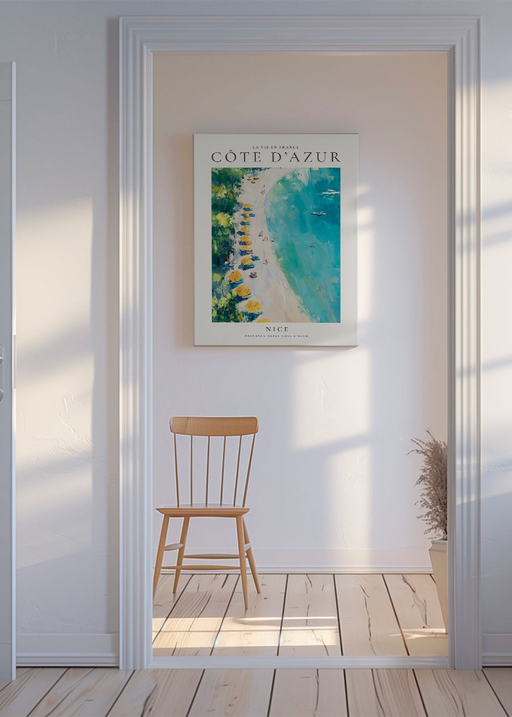 Rejseplakat: Côte d'Azur strand maleri