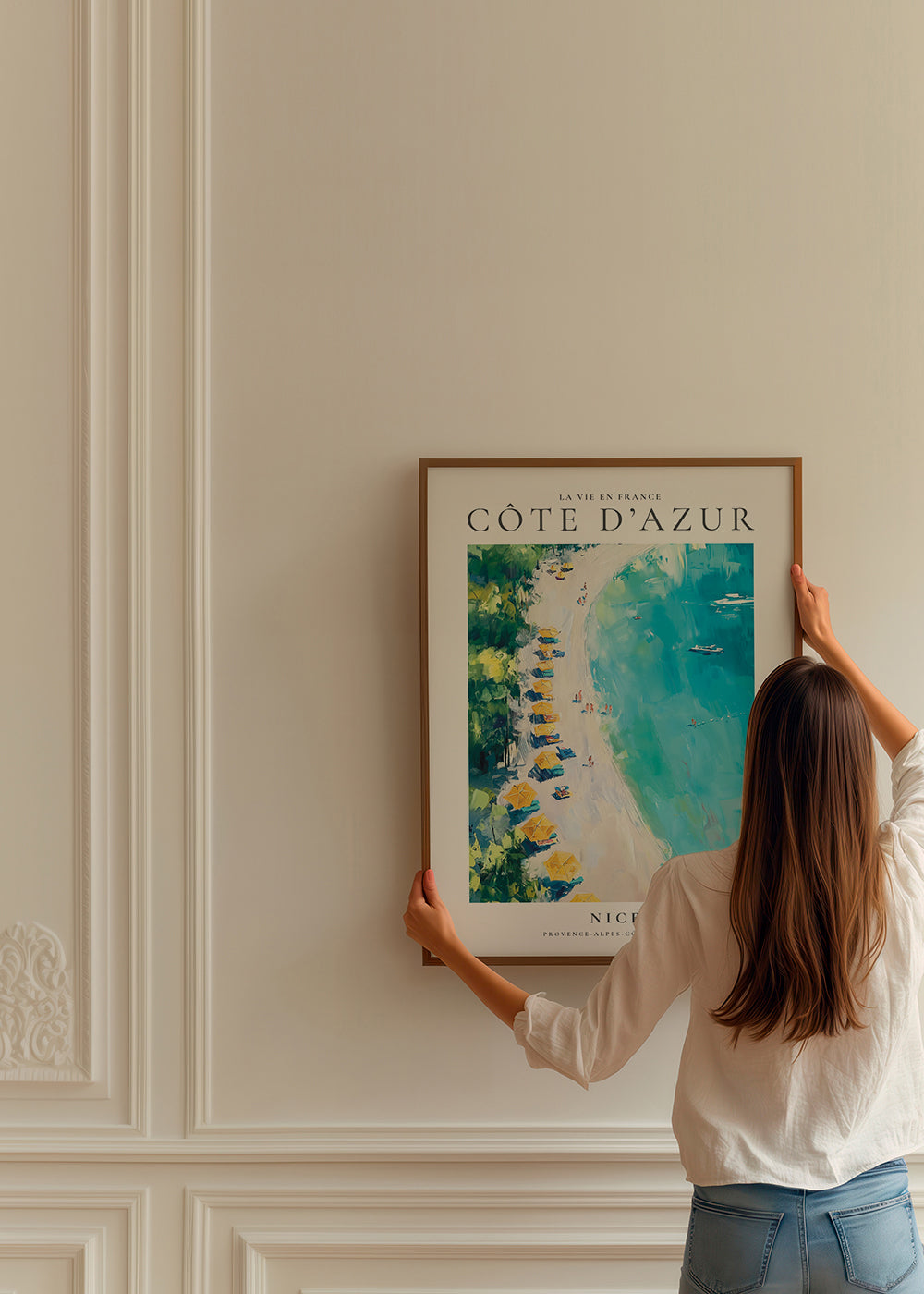 Rejseplakat: Côte d'Azur strand maleri