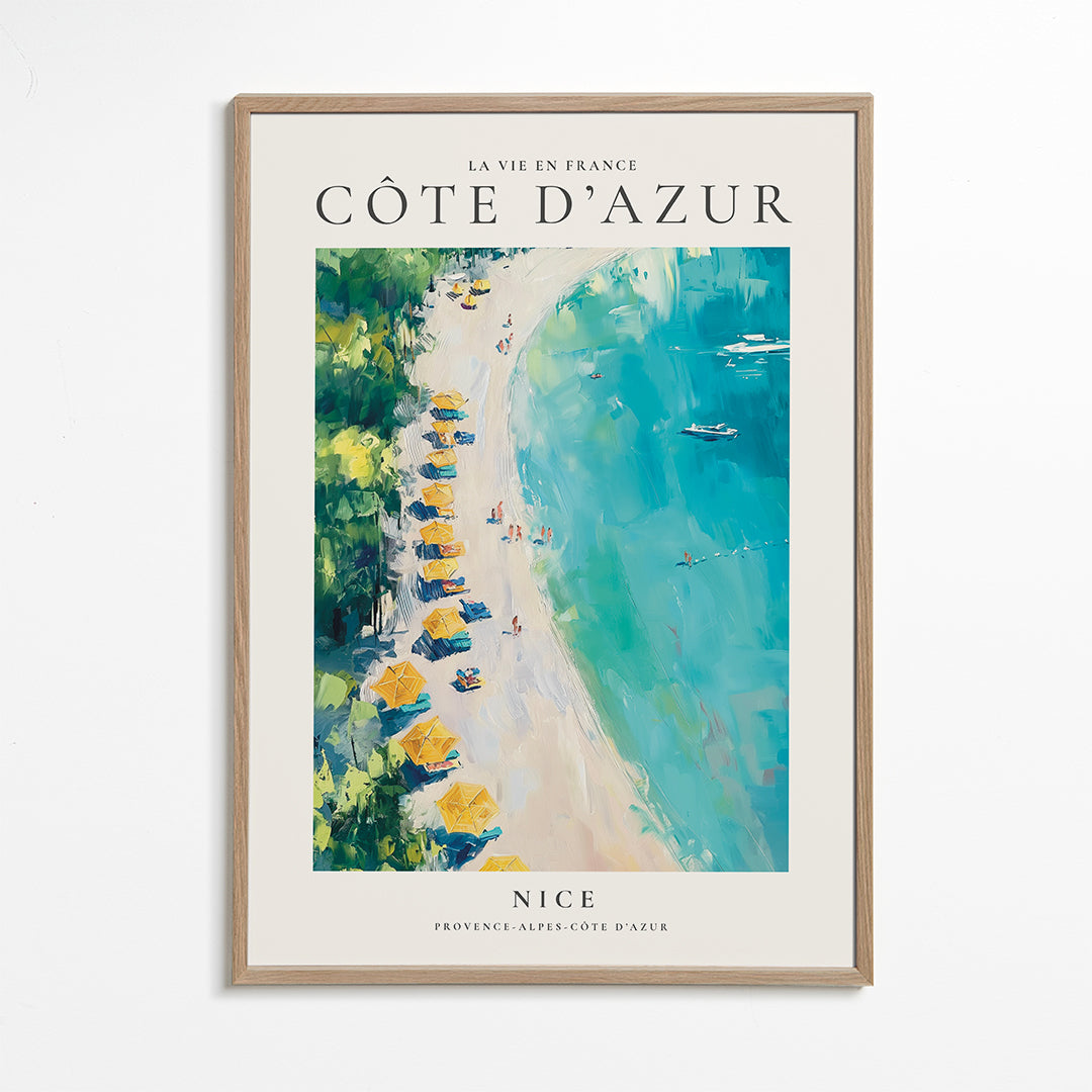 Rejseplakat: Côte d'Azur strand maleri