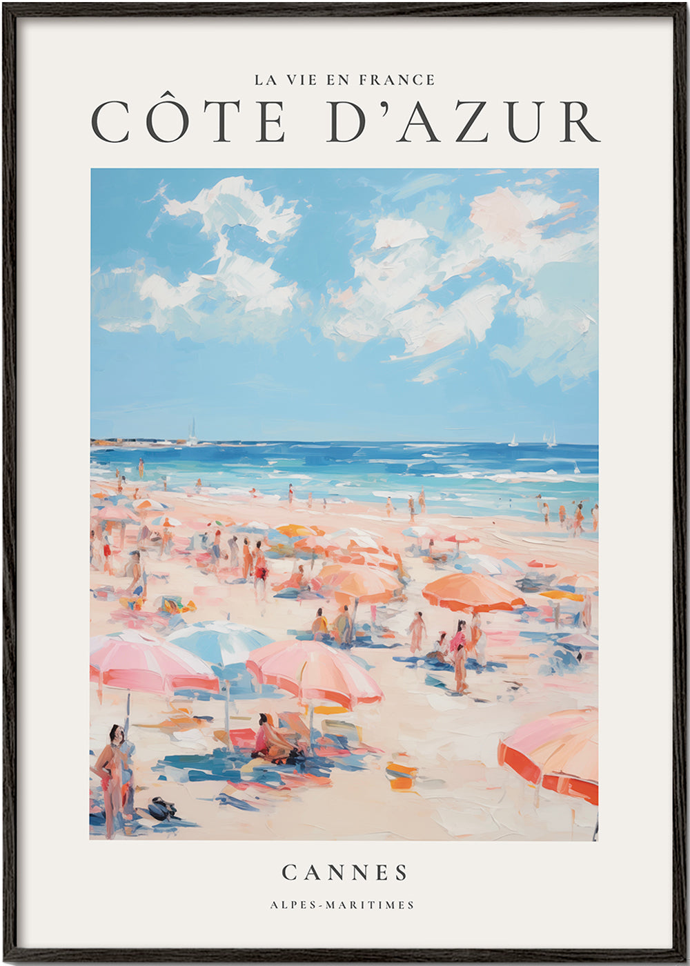 Rejseplakat Côte d'Azur: Cannes strandillustration