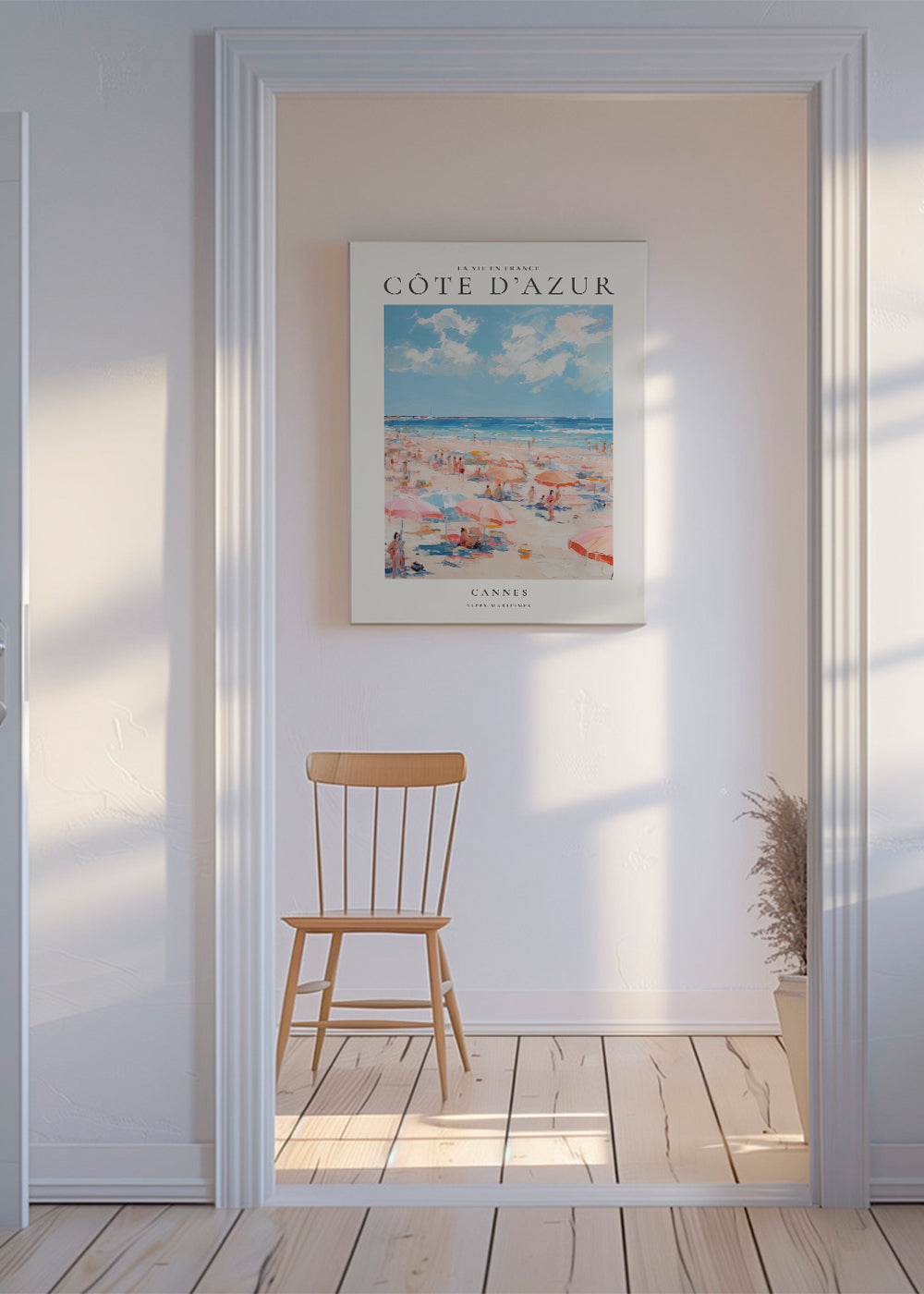 Rejseplakat Côte d'Azur: Cannes strandillustration