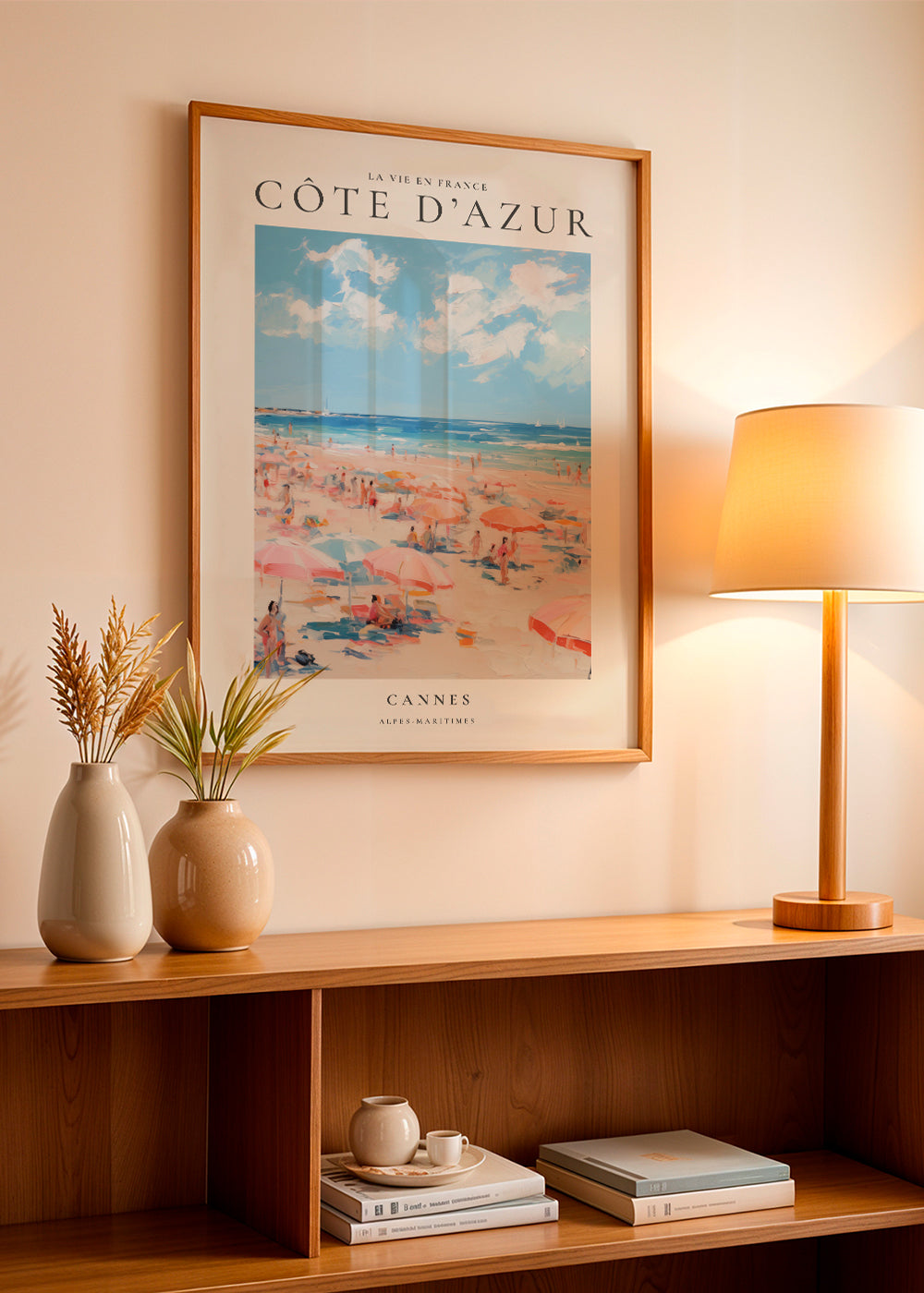 Rejseplakat Côte d'Azur: Cannes strandillustration