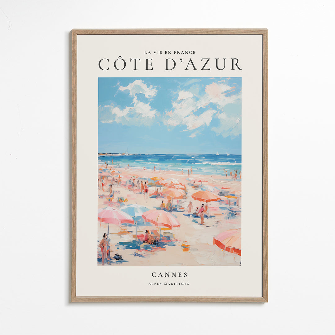 Rejseplakat Côte d'Azur: Cannes strandillustration