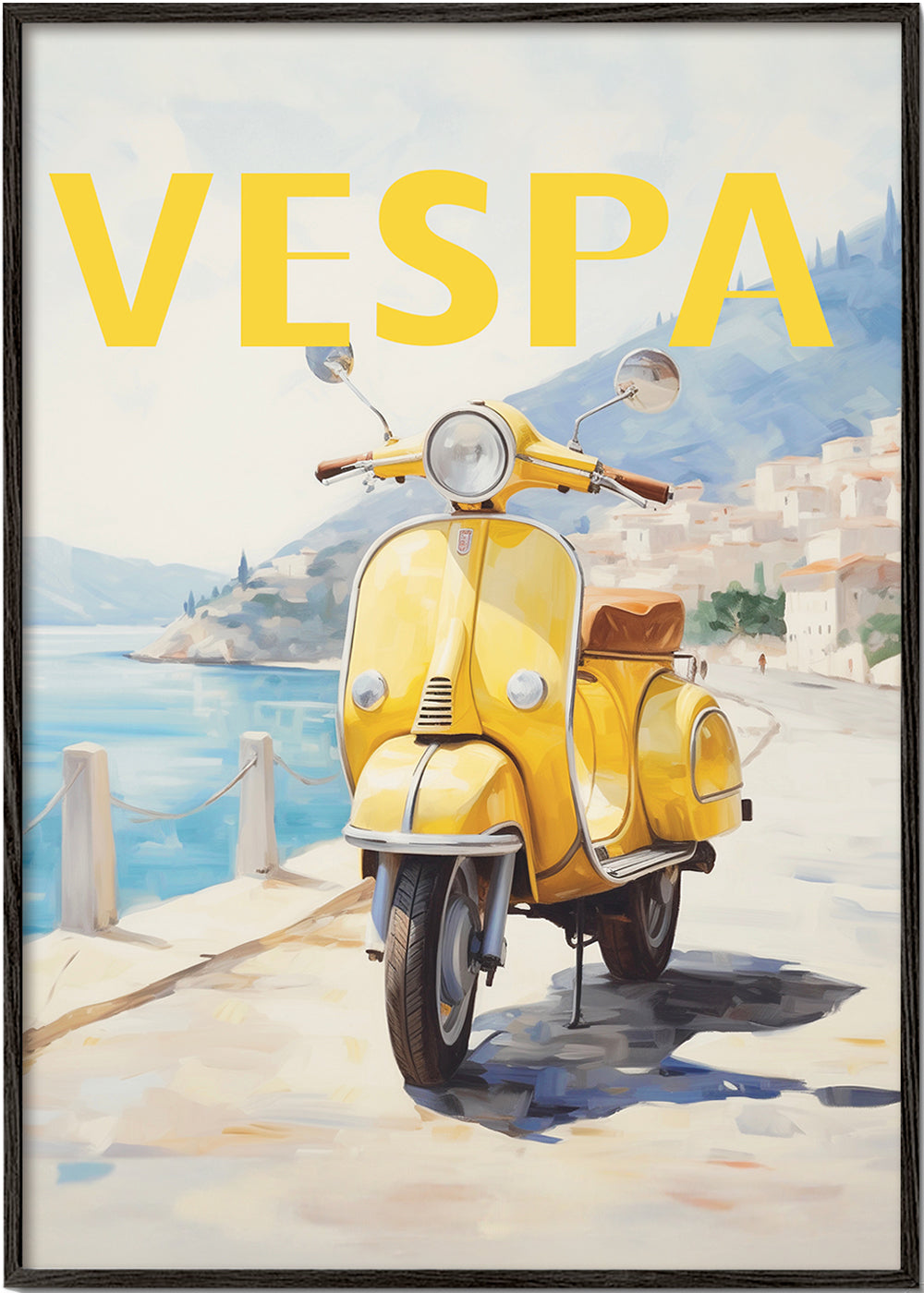 Byplakat Gul Vespa ved kysten