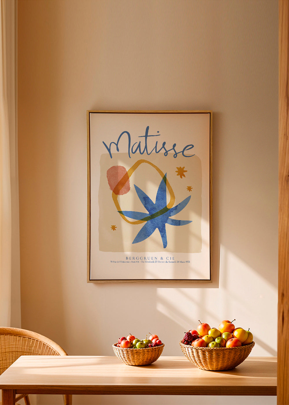 Botanisk illustration i blå og okker