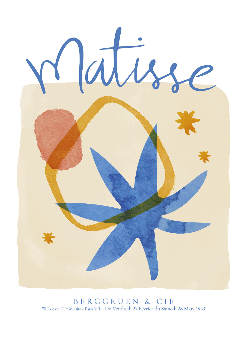 Botanisk illustration i blå og okker