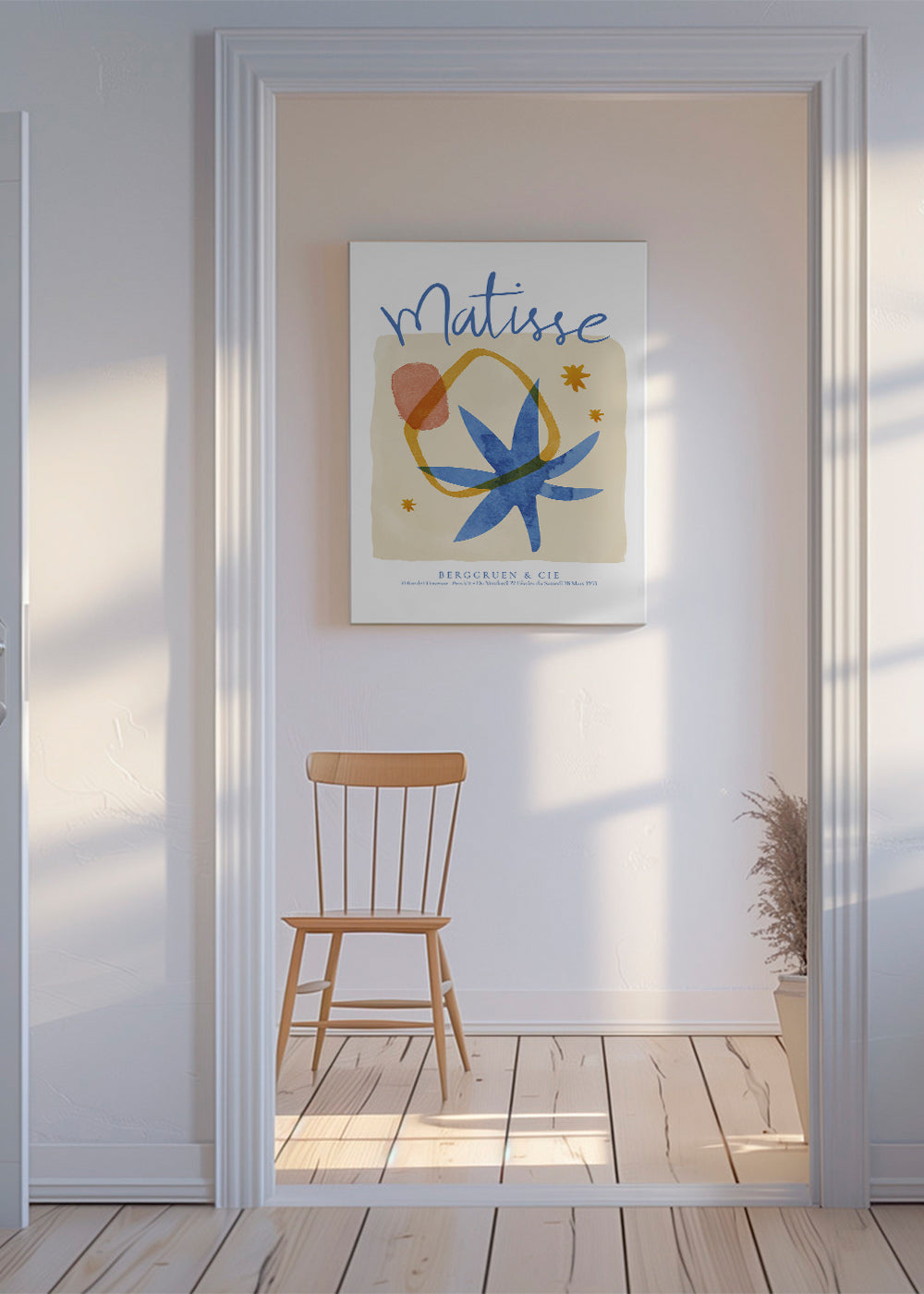 Botanisk illustration i blå og okker