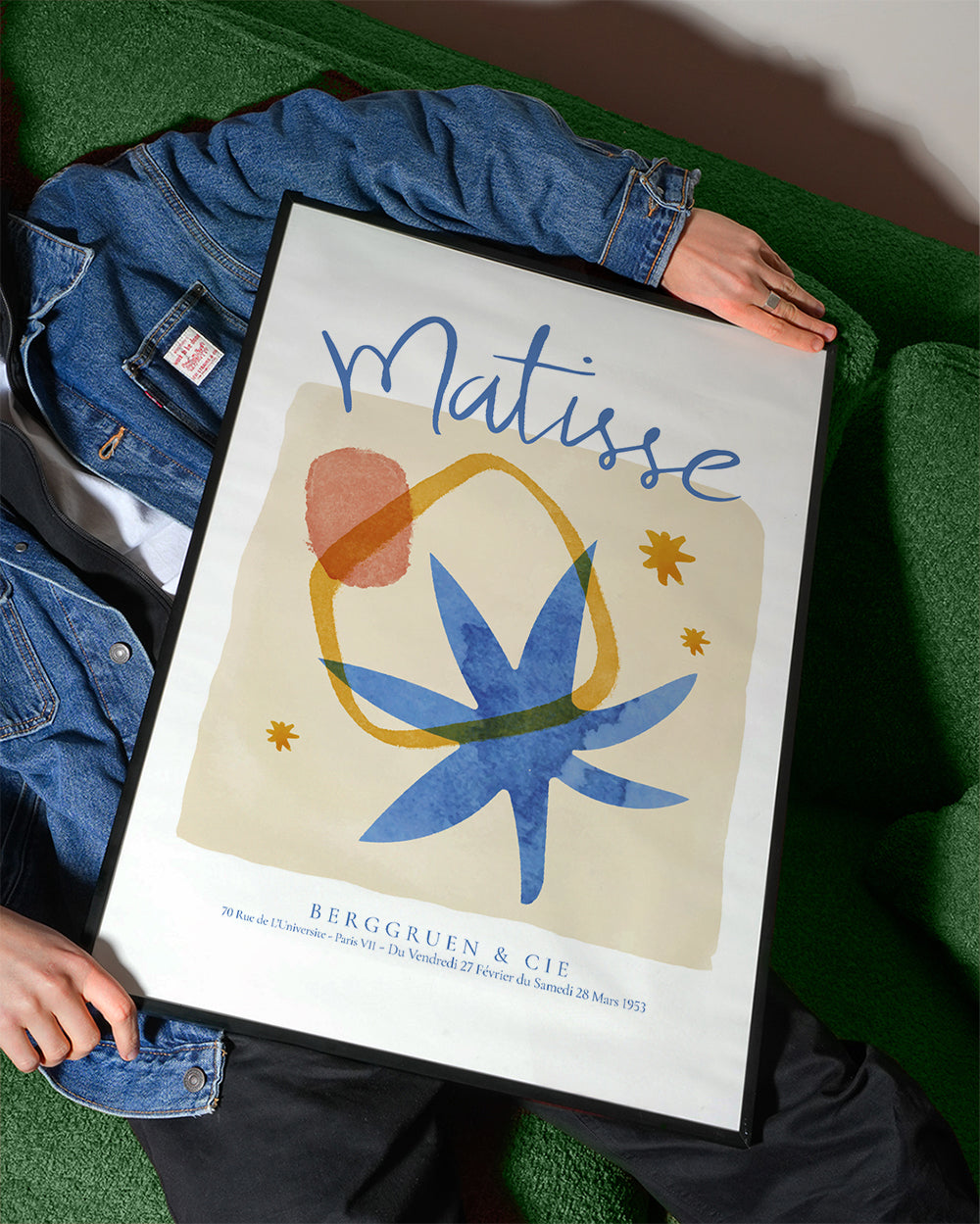 Botanisk illustration i blå og okker