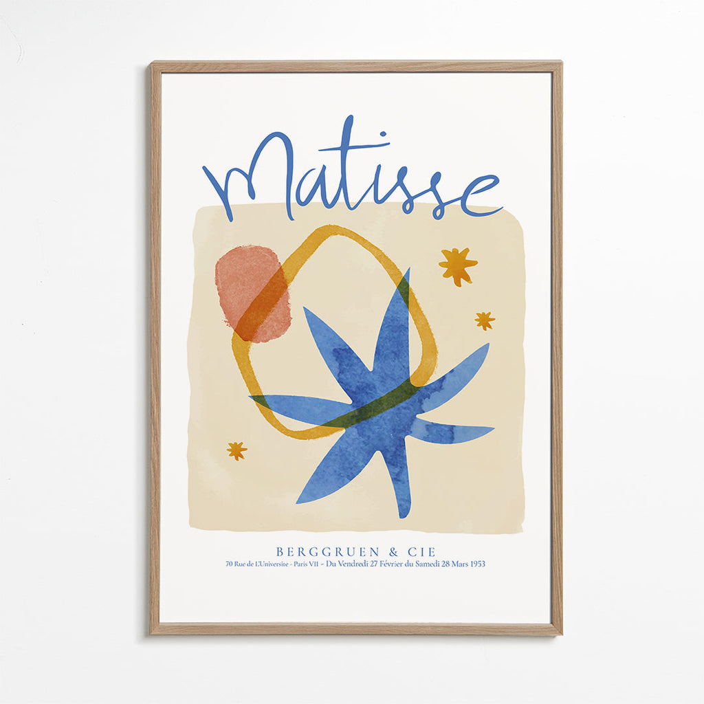 Botanisk illustration i blå og okker