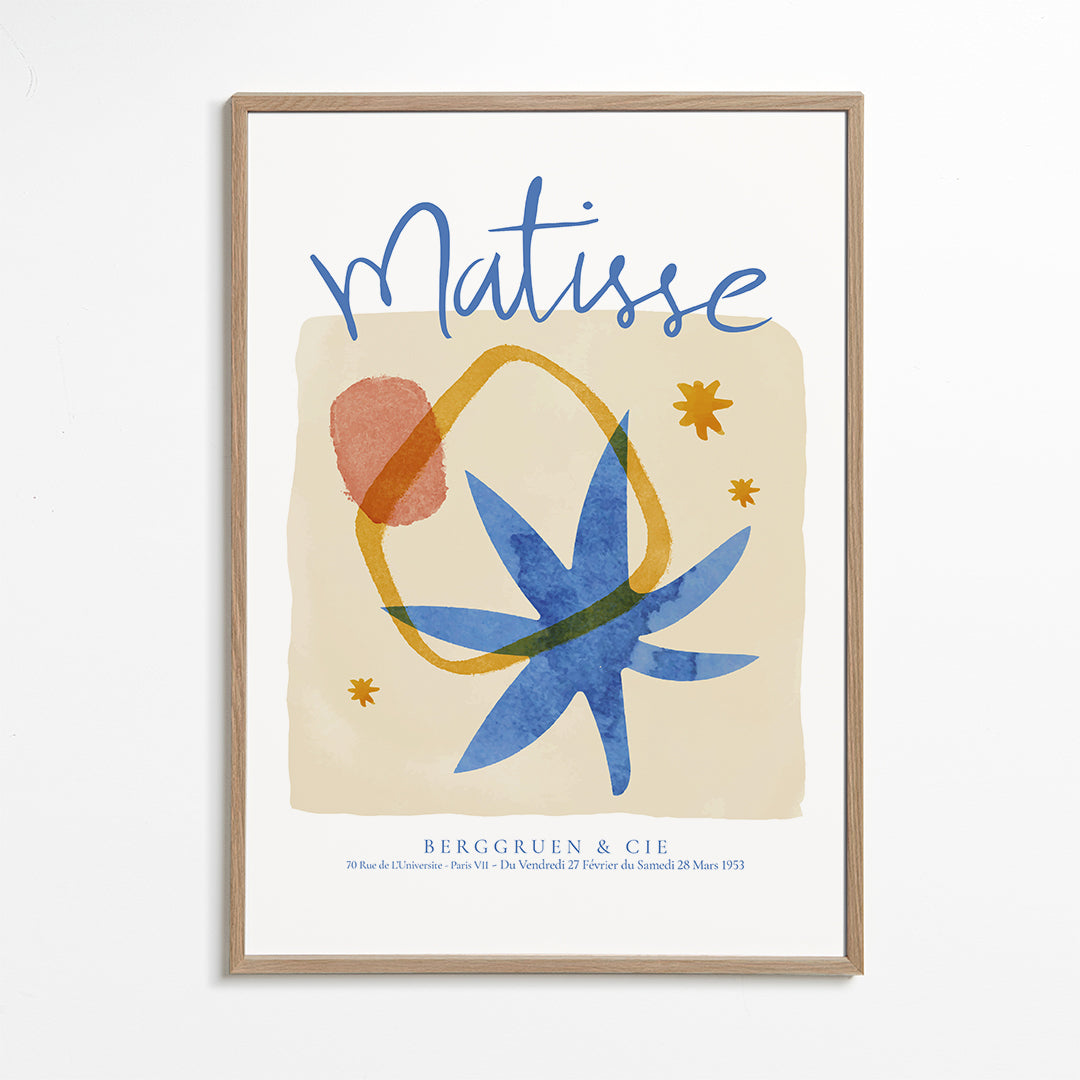 Botanisk illustration i blå og okker