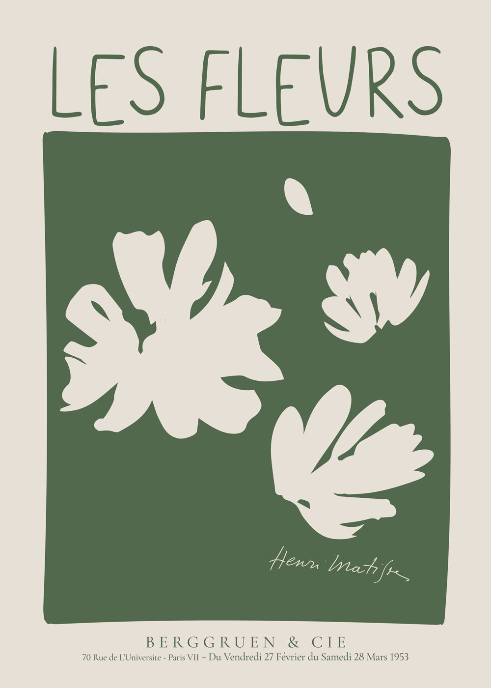 Botanisk plakat Les Fleurs grønt felt