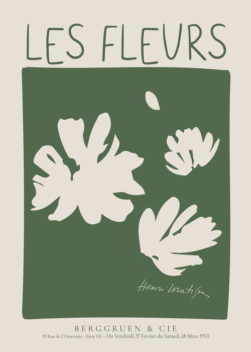 Botanisk plakat Les Fleurs grønt felt