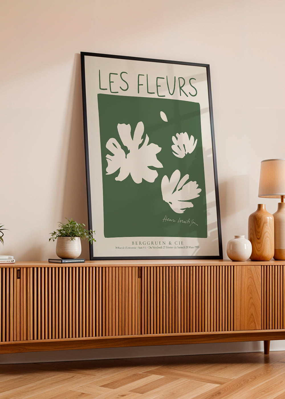 Botanisk plakat Les Fleurs grønt felt