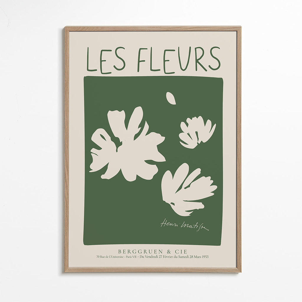 Botanisk plakat Les Fleurs grønt felt
