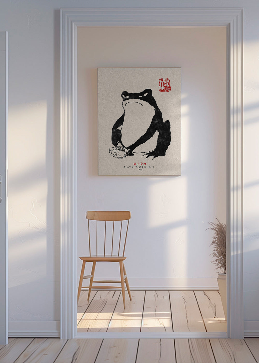 Kunstværk frø i sumi-e stil