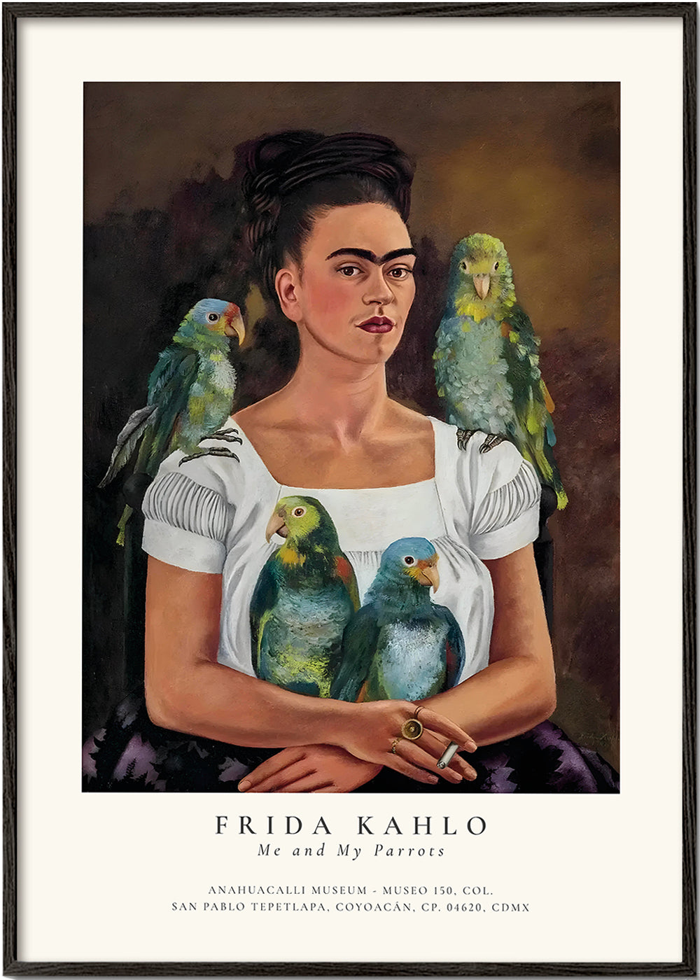 Kunstværk Frida Kahlo med papegøjer