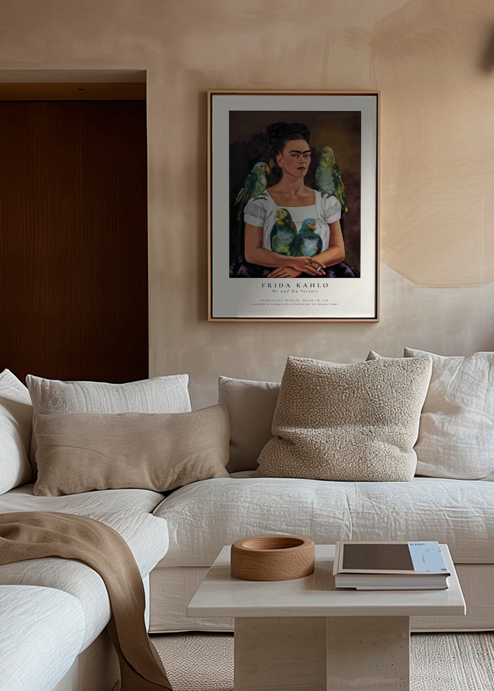 Kunstværk Frida Kahlo med papegøjer