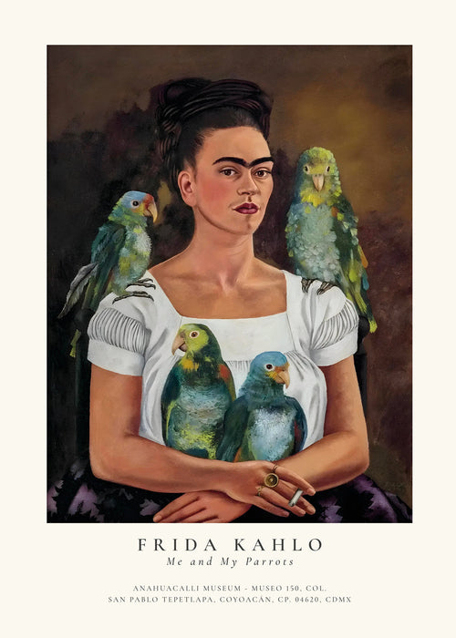 Kunstværk Frida Kahlo med papegøjer