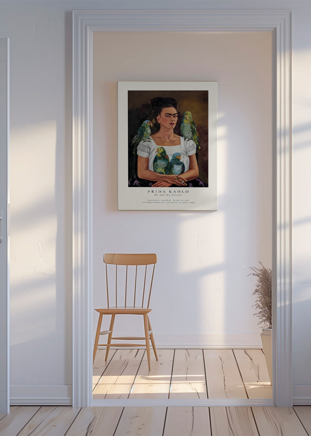 Kunstværk Frida Kahlo med papegøjer
