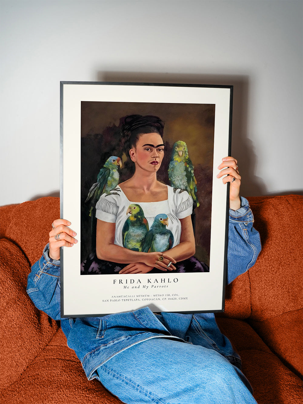 Kunstværk Frida Kahlo med papegøjer