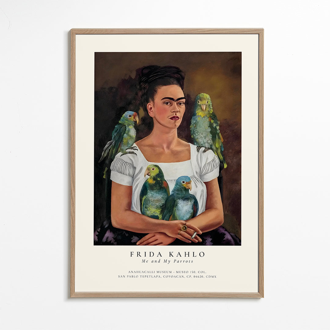 Kunstværk Frida Kahlo med papegøjer