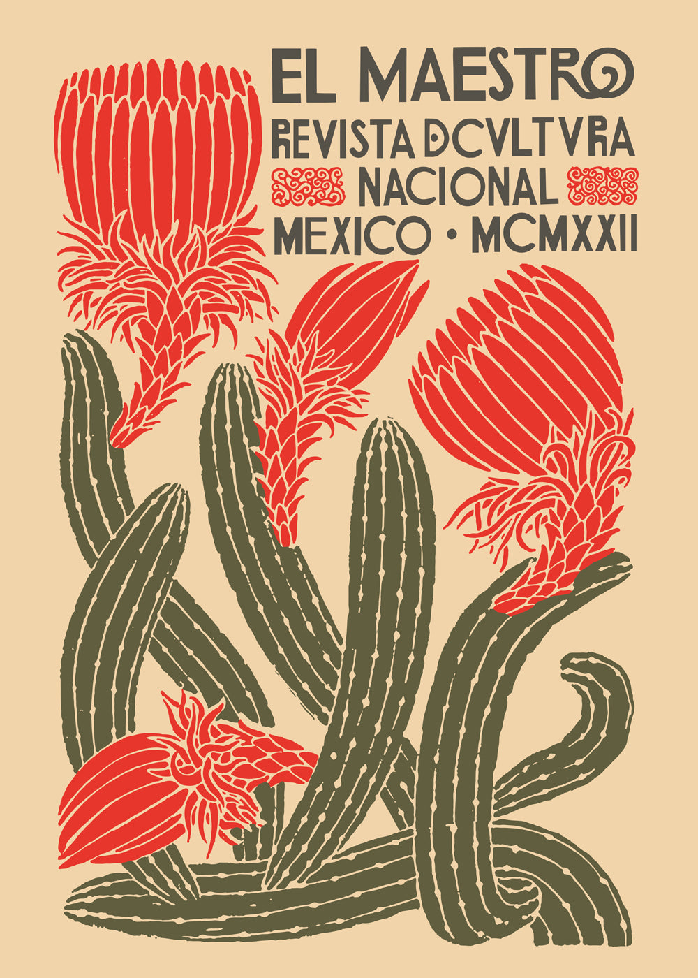 Vintage plakat med kaktus og mexicansk typografi