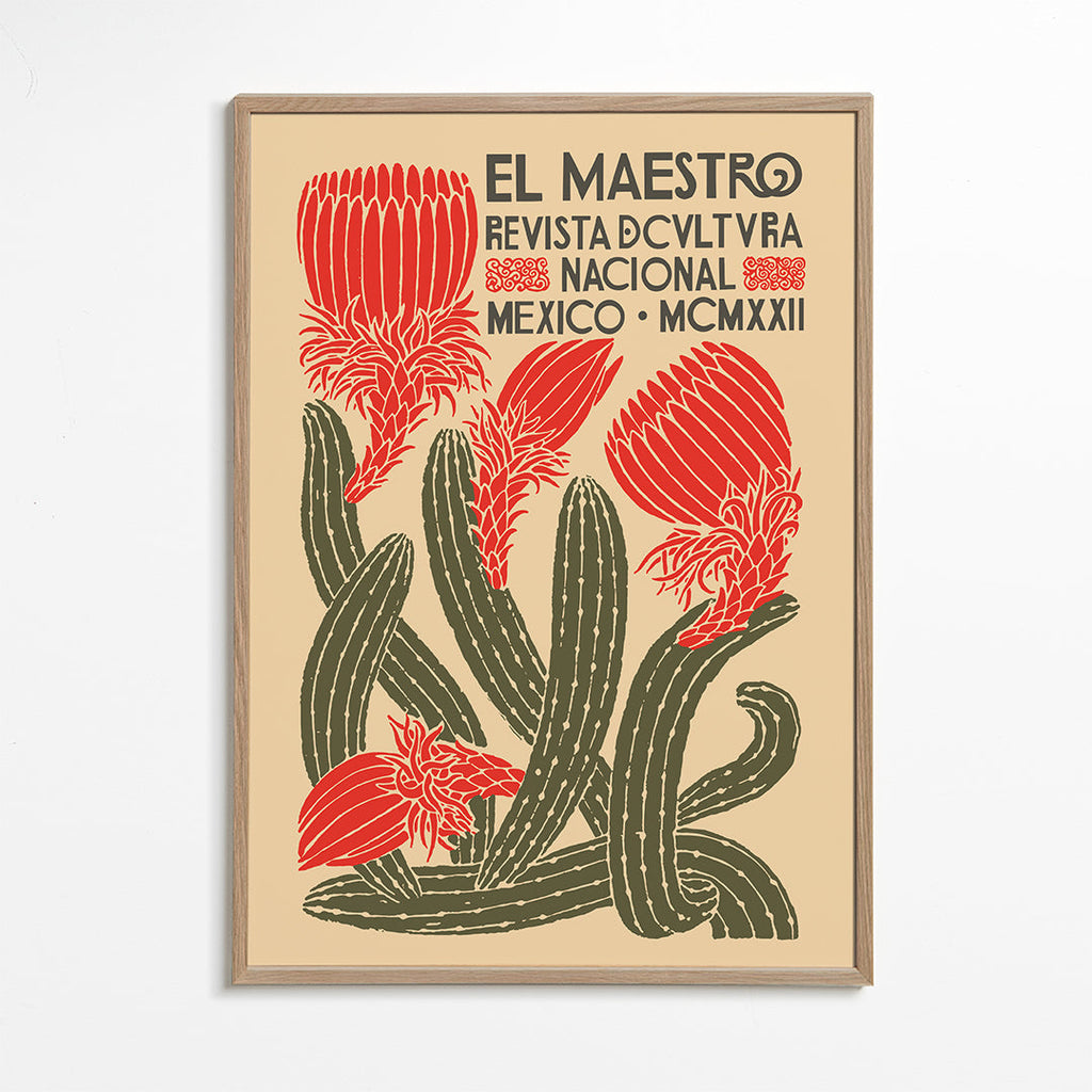Vintage plakat med kaktus og mexicansk typografi
