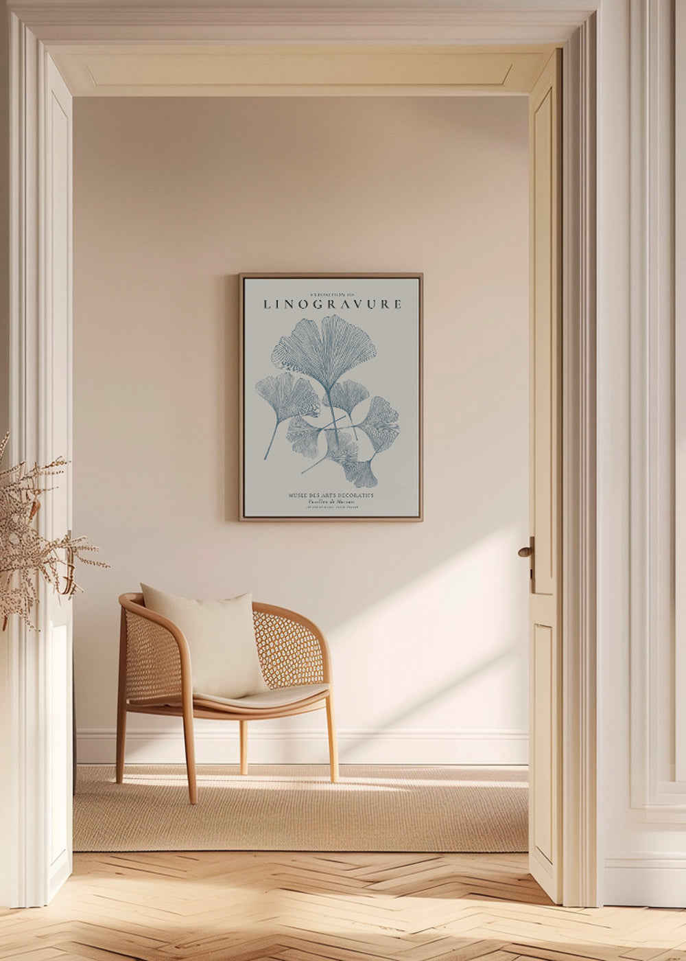 Botanisk plakat Ginkgo i blå