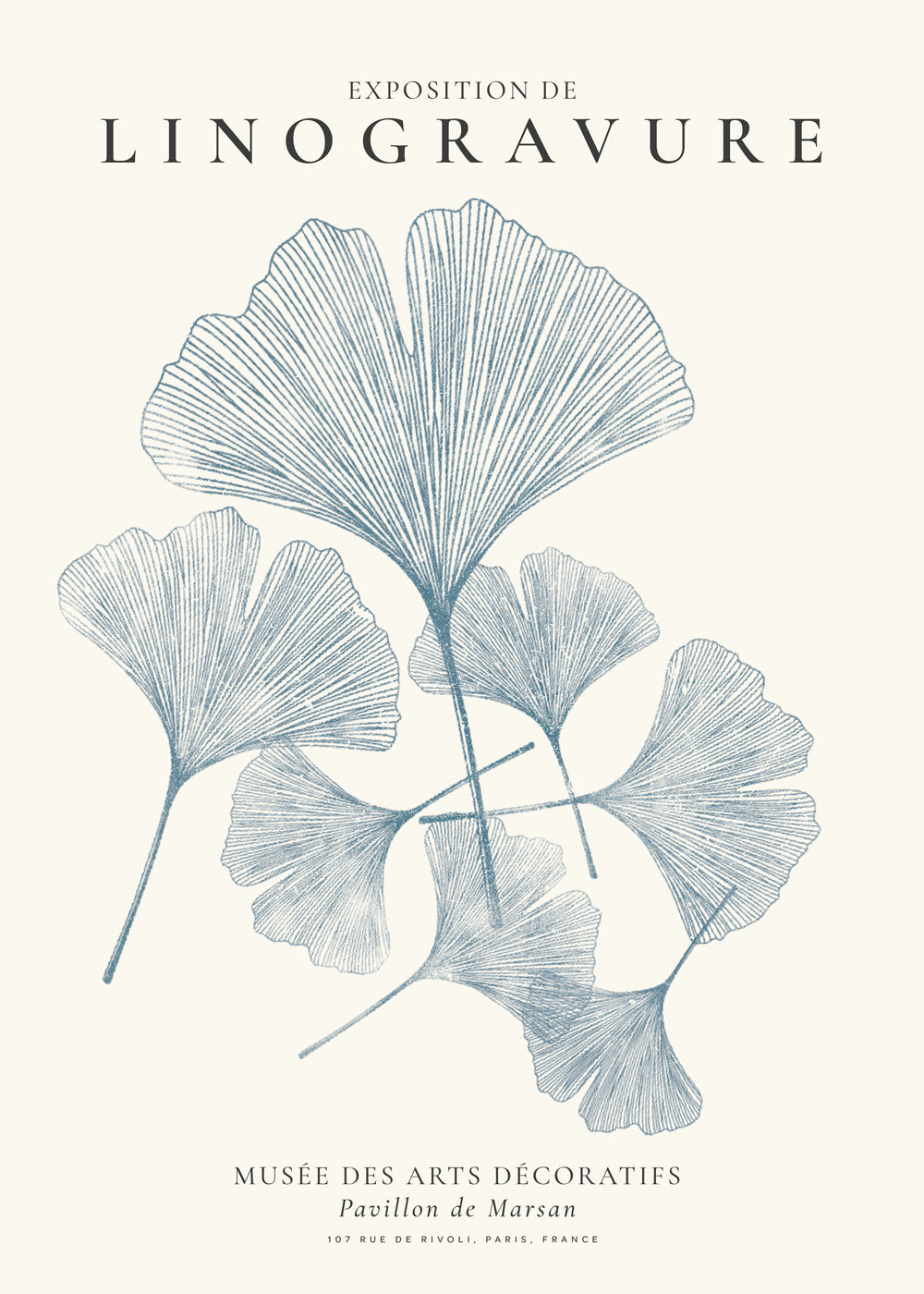 Botanisk plakat Ginkgo i blå