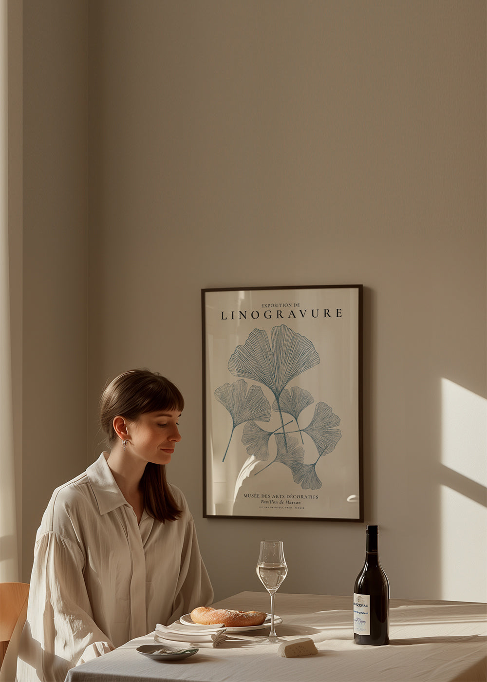 Botanisk plakat Ginkgo i blå