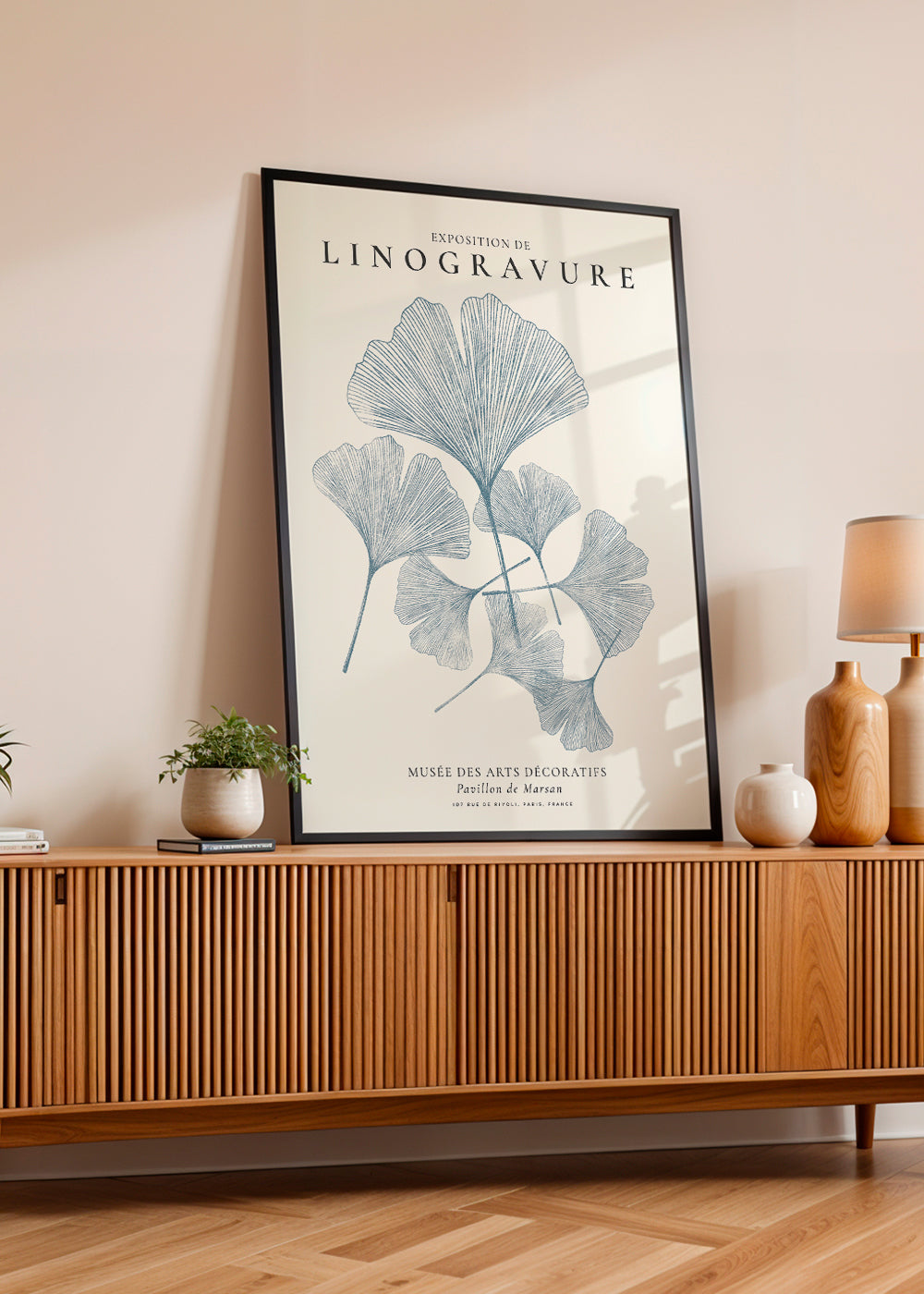 Botanisk plakat Ginkgo i blå