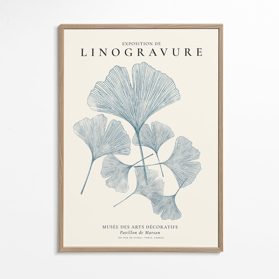 Botanisk plakat Ginkgo i blå