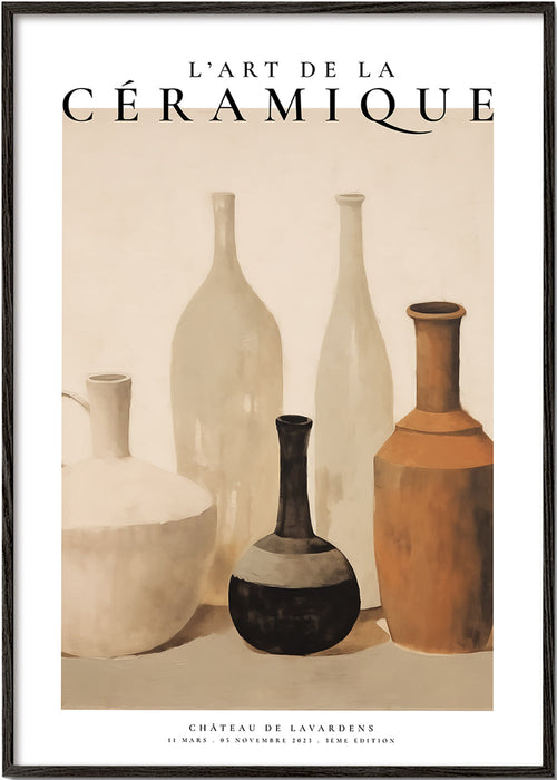 Vintage plakat: keramikvaser i varme jordtoner