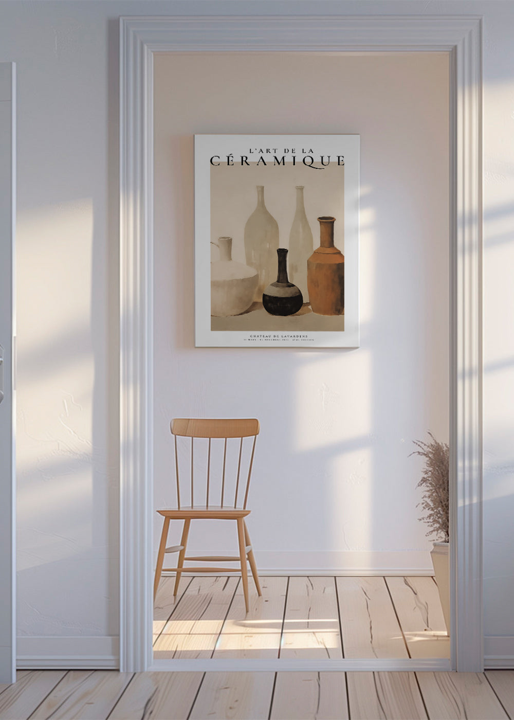 Vintage plakat: keramikvaser i varme jordtoner
