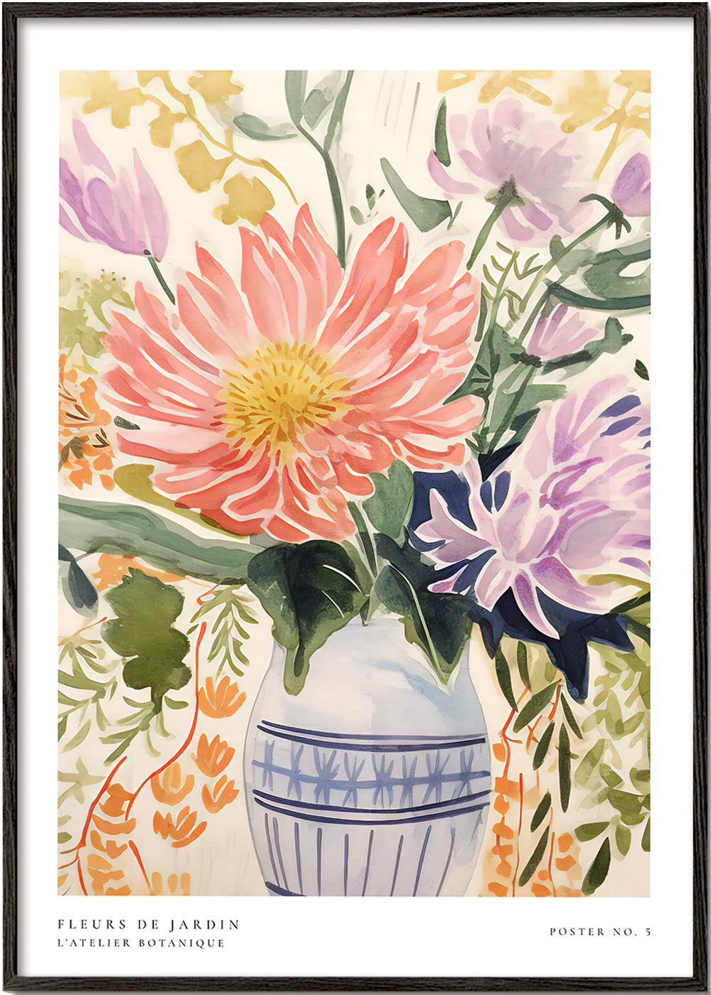 Botanisk plakat: akvarel-buket i vase