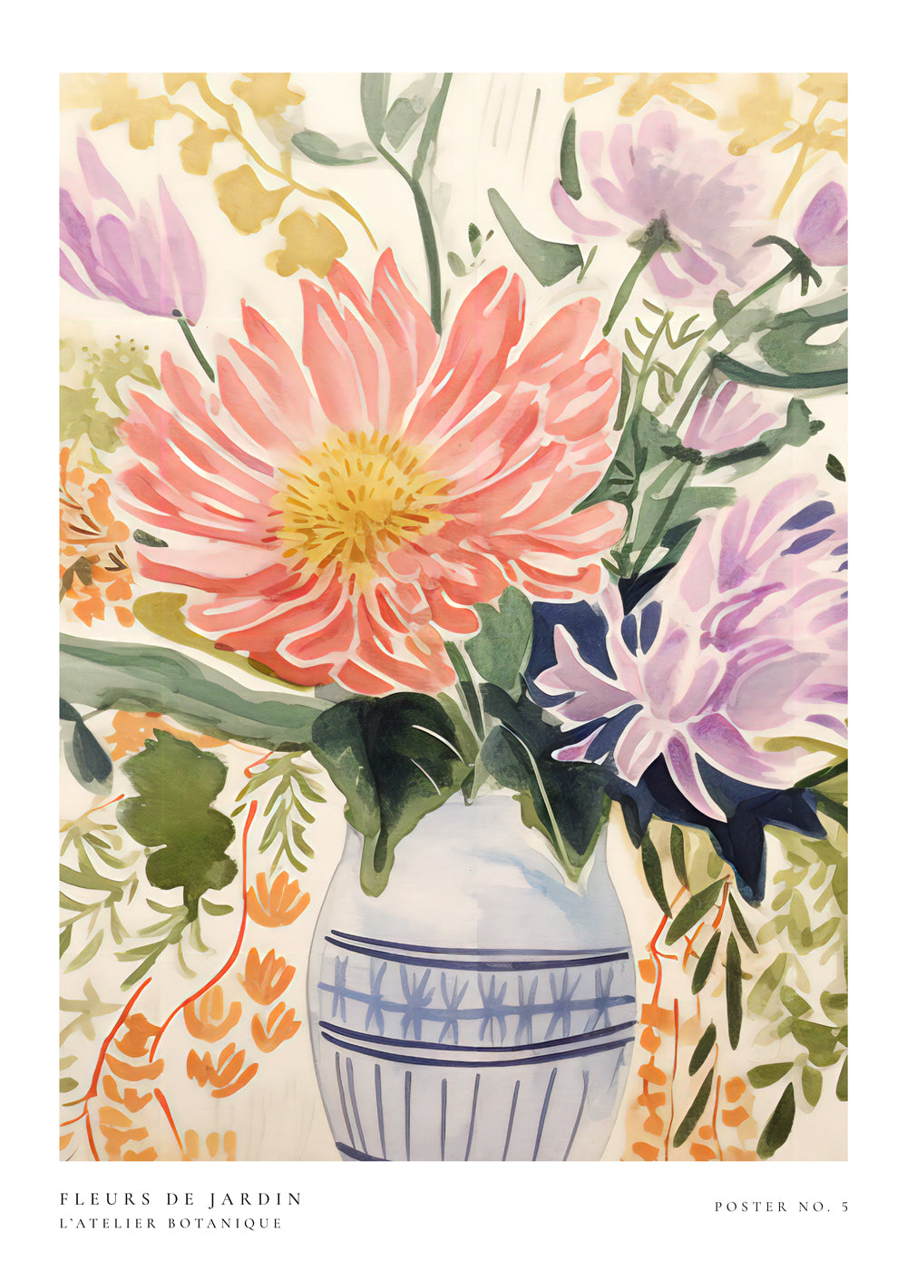 Botanisk plakat: akvarel-buket i vase