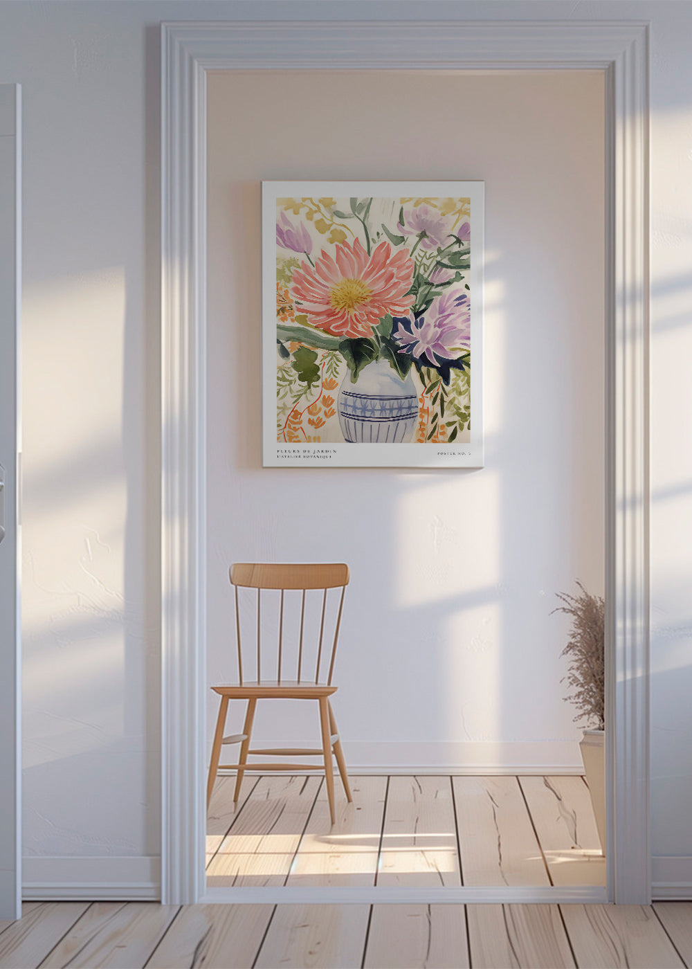 Botanisk plakat: akvarel-buket i vase