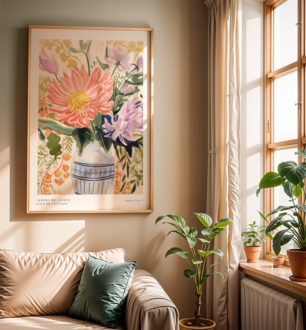 Botanisk plakat: akvarel-buket i vase