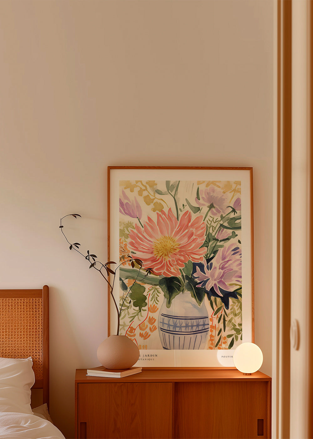 Botanisk plakat: akvarel-buket i vase