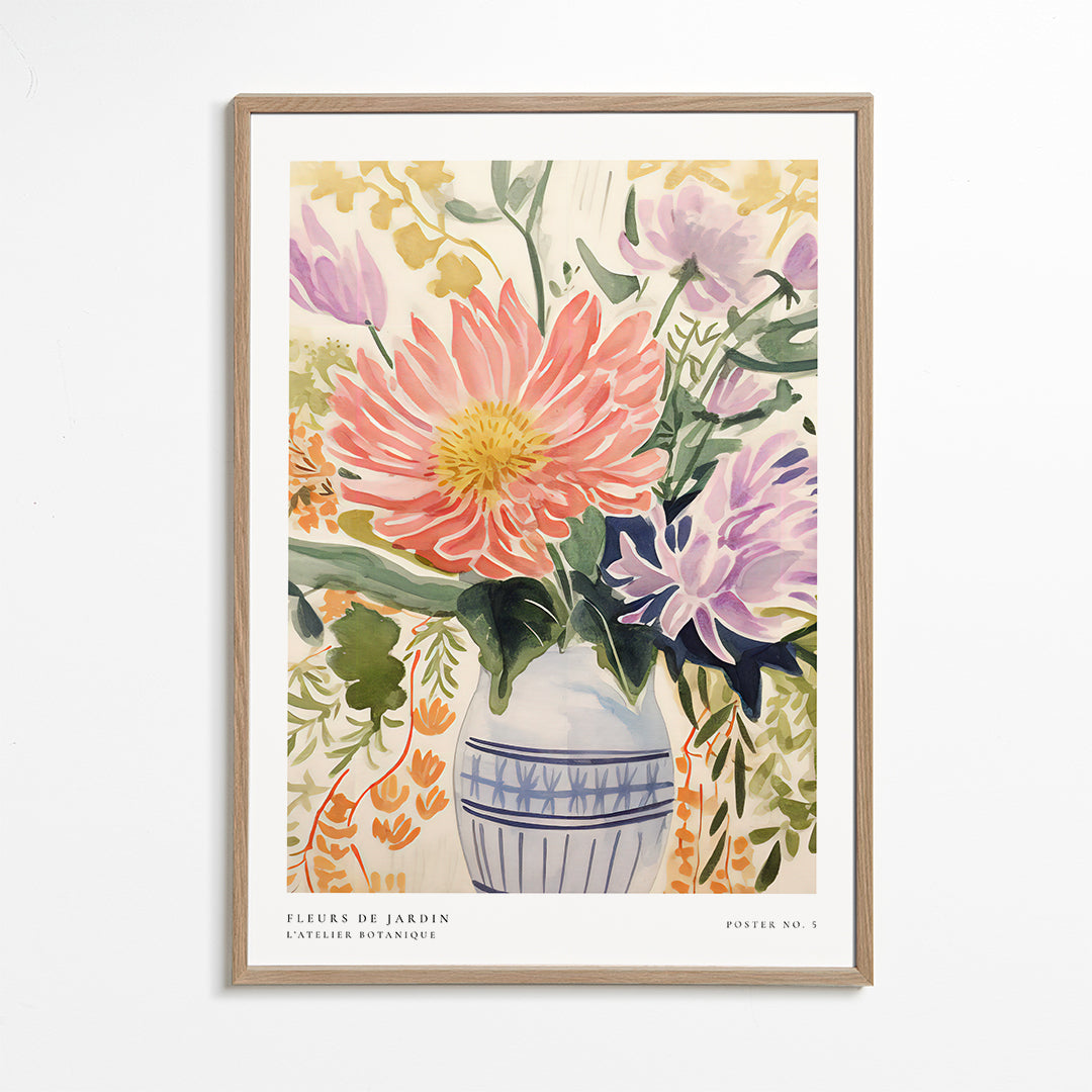 Botanisk plakat: akvarel-buket i vase