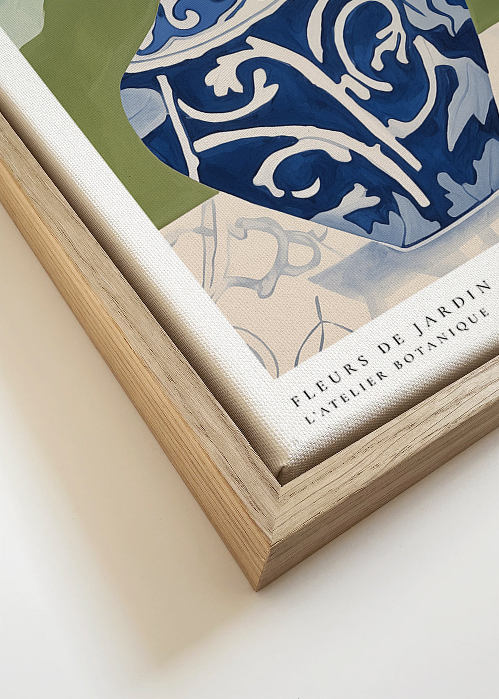 Botanisk plakat med blå vase og grønne grene