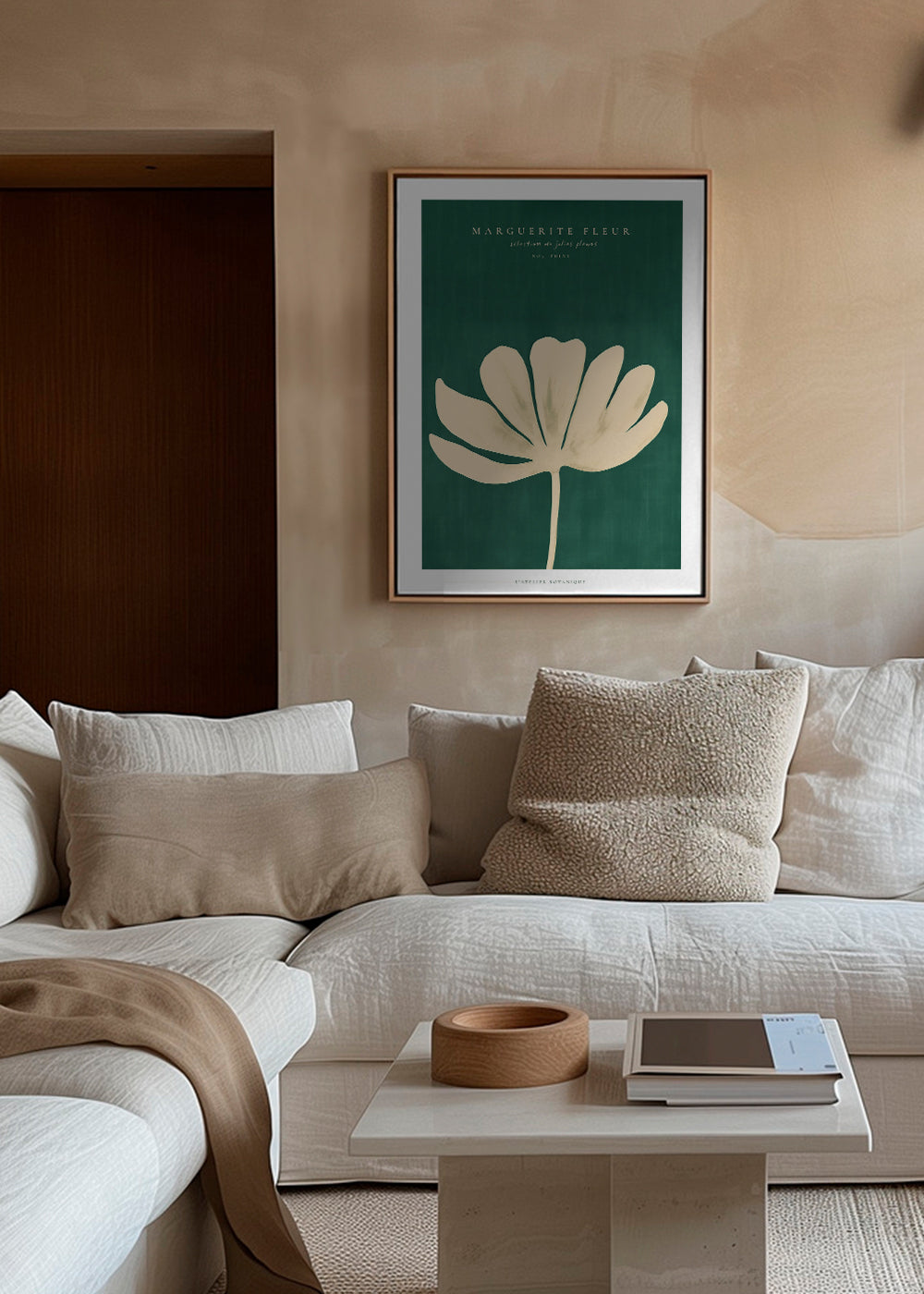 Botanisk plakat med marguerit i creme-silhuet