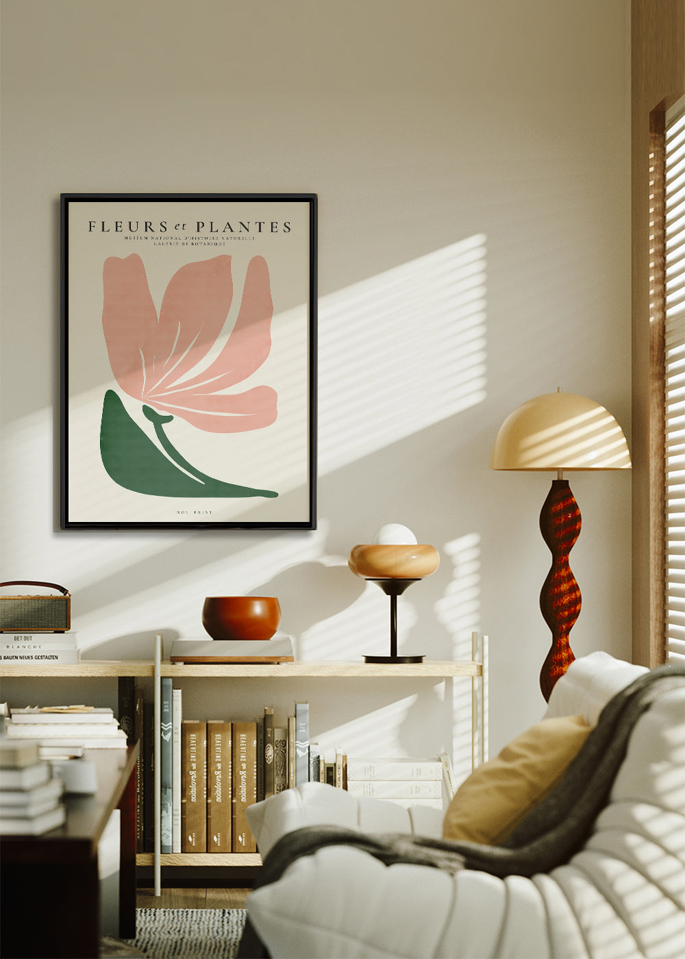 Botanisk plakat i rosa og grøn minimal