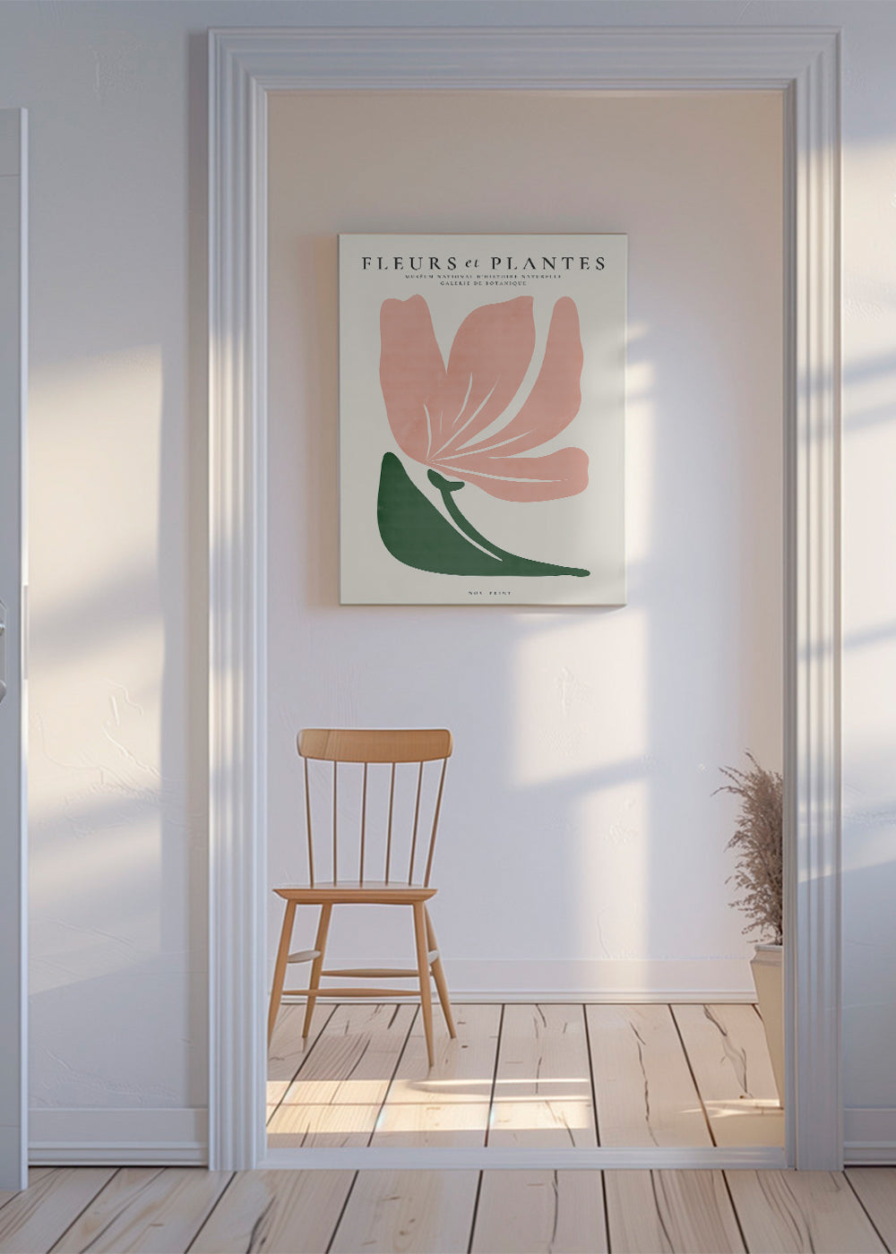 Botanisk plakat i rosa og grøn minimal